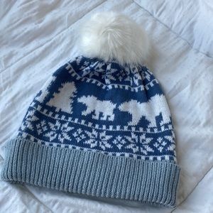 Vera Bradley Blue Pom Pom Beanie Hat